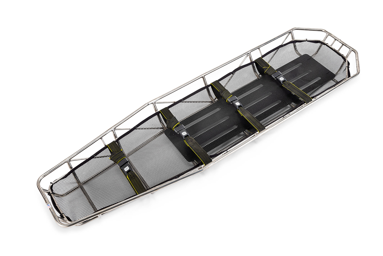 ANS 70 バスケットストレッチャー。ステンレス製の丈夫なバスケットストレッチャー。底部がネット状になっているので水抜けがよく、水難救助等に最適です。