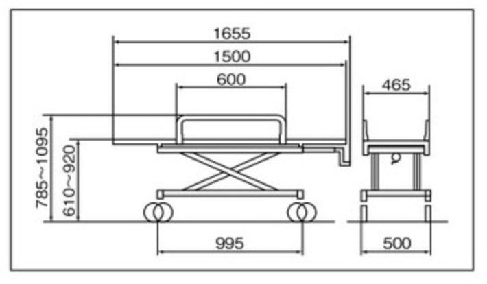 AL-UD-1S 軽量ストレッチャー 小児用。四輪ダブルロックタイプ・担架固定式・小児用。クランクハンドル上下式で高さ調整ができベッド等への移動が楽に行えます。