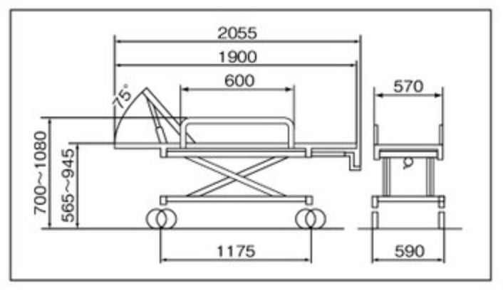 AL-TUD-2 軽量ストレッチャー。トータルロックタイプ・担架固定式・背上げ機構付。クランクハンドル上下式で高さ調整ができベッド等への移動が楽に行えます。