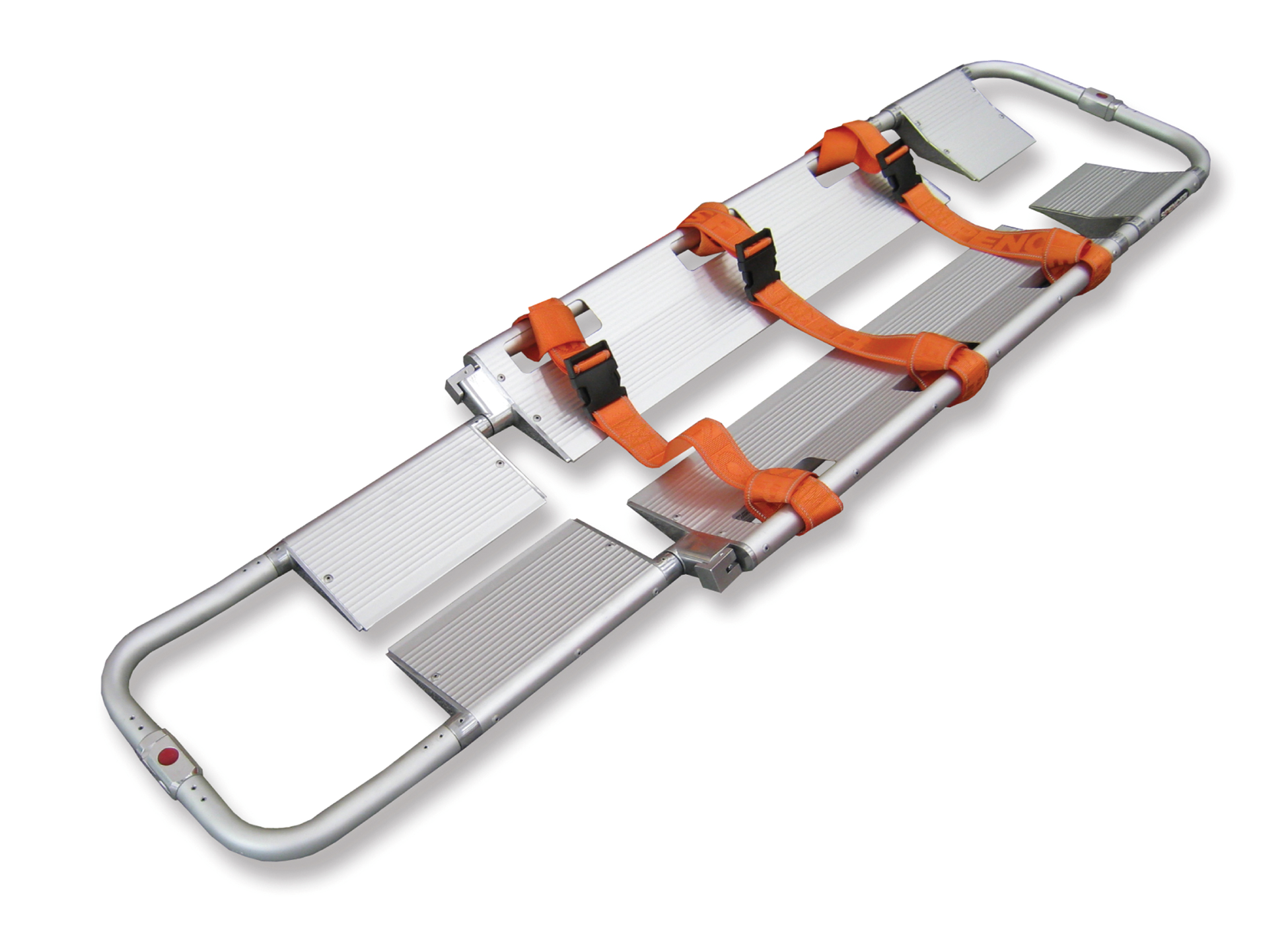 ANS 65 スクープストレッチャー。二つに分割して体の下にすべり込ませる構造なので動きが少なく、傷病者の二次損傷を防ぐことができます。頚椎損傷が疑われる場合などに最適です。