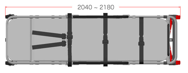 ANS M2 車両搭載用ストレッチャー。車への搬入・搬出が簡単に行えるロールインストレッチャー(前後脚独立タイプ)です。お車の床の高さに合わせて製作します。