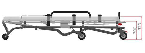ANS M2 車両搭載用ストレッチャー。車への搬入・搬出が簡単に行えるロールインストレッチャー(前後脚独立タイプ)です。お車の床の高さに合わせて製作します。