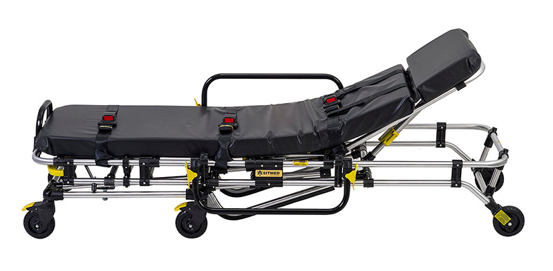 ANS M3 コンパクト車両搭載用ストレッチャー。車への搬入・搬出が簡単に行えるロールインストレッチャー。ベッド部の長さは175cmか190cmで選択可。高さは車両床の高さに合わせて製作します。