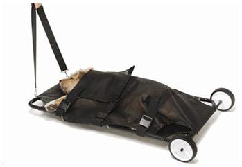 ANS 40 ペット用担架。片側に大口径タイヤが2個付いているので大型犬を楽に搬送することが可能。落下防止のカバー・ベルト付なので安心です。