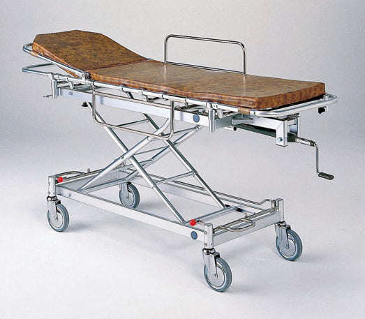 AL-TUD-4 軽量ストレッチャー。トータルロックタイプ・担架取り外し式・背上げ機構付。クランクハンドル上下式で高さ調整ができベッド等への移動が楽に行えます。