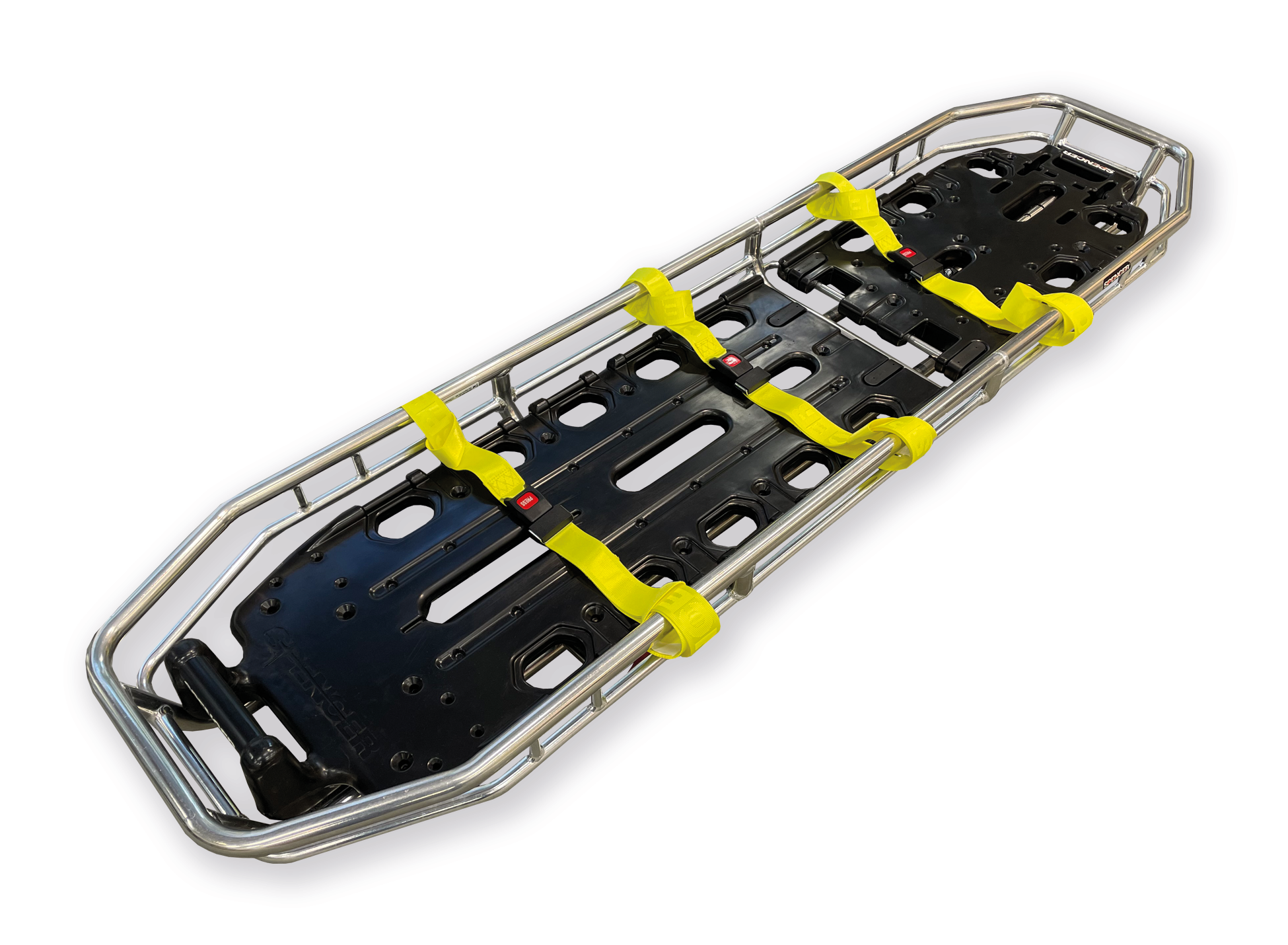 ボストンライト アルミ製バスケットストレッチャー。スパインボードとバスケットストレッチャーが一つになった画期的な担架です。