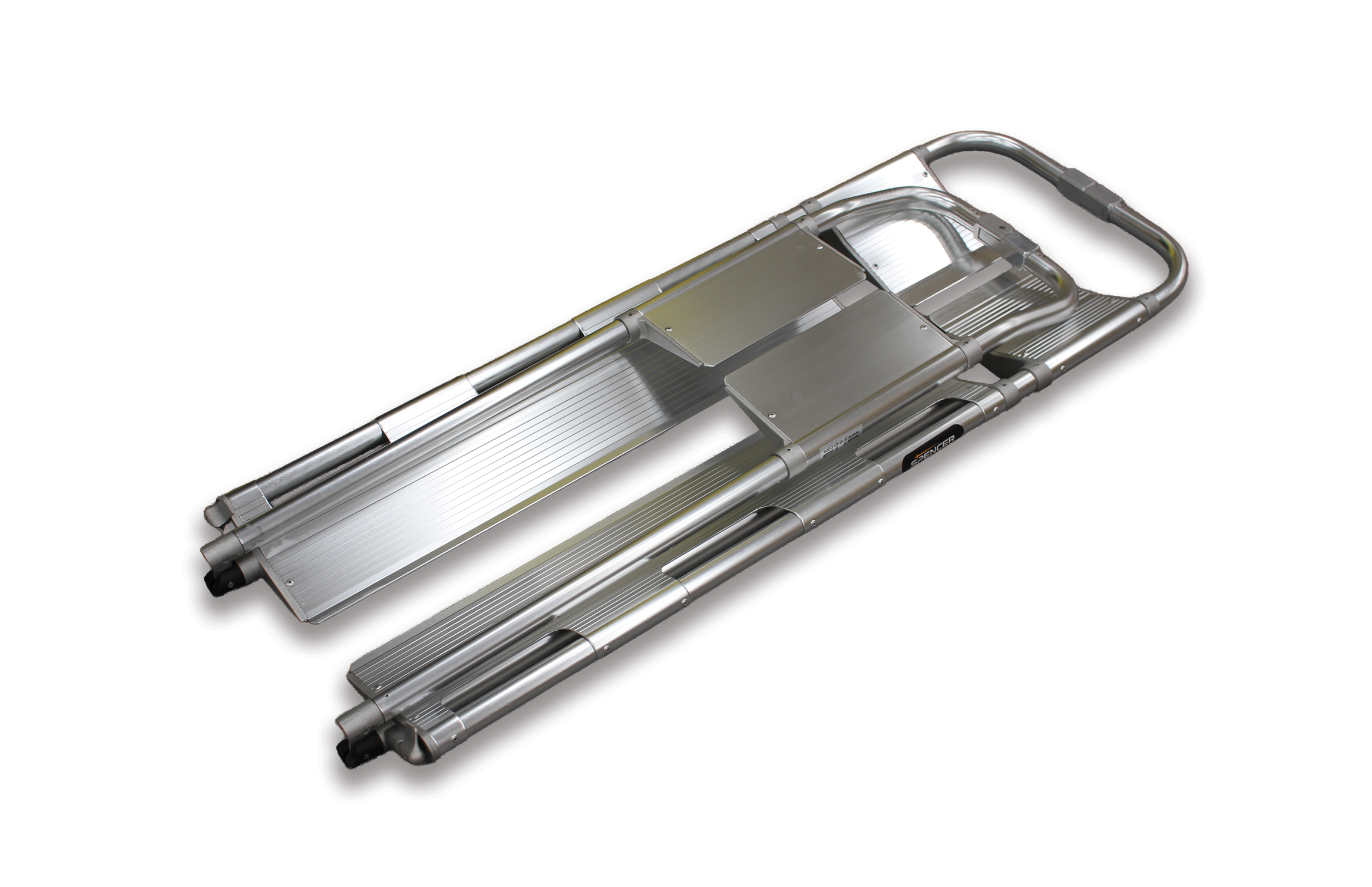 ANS 65 スクープストレッチャー。二つに分割して体の下にすべり込ませる構造なので動きが少なく、傷病者の二次損傷を防ぐことができます。頚椎損傷が疑われる場合などに最適です。