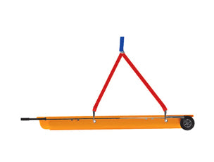 ANS 71 車輪付バスケットストレッチャー。片側に車輪が2個装備されているので、緊急の場合は１人で傷病者を運ぶことも可能、車輪・伸縮ハンドルが付いた使い勝手のいいバスケットストレッチャーです。