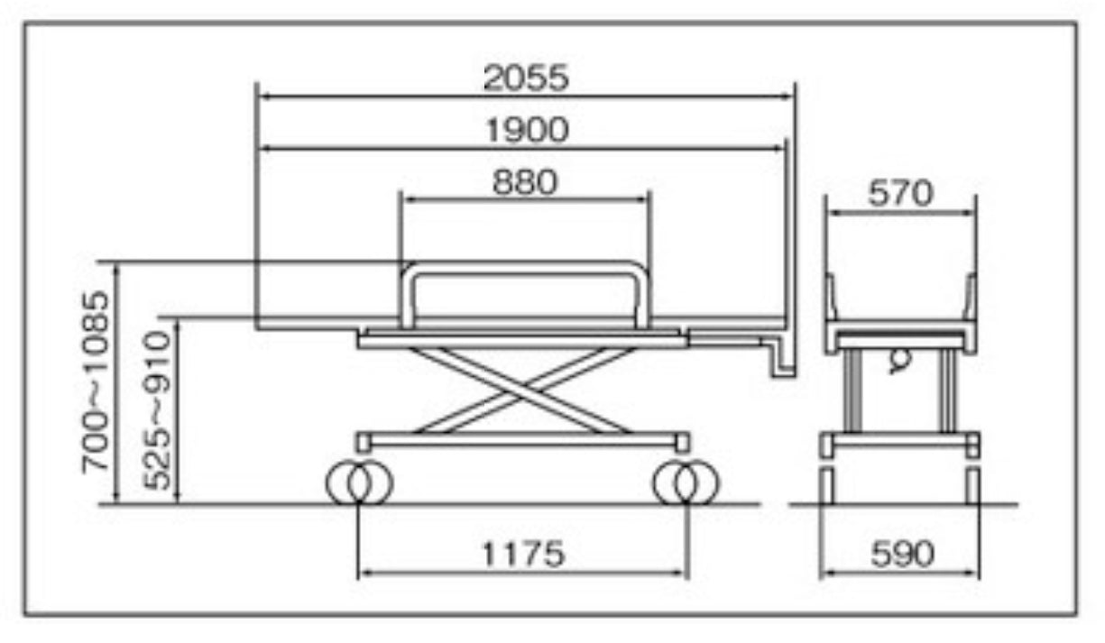 AL-TUD-1 軽量ストレッチャー。トータルロックタイプ・担架固定式。クランクハンドル上下式で高さ調整ができベッド等への移動が楽に行えます。