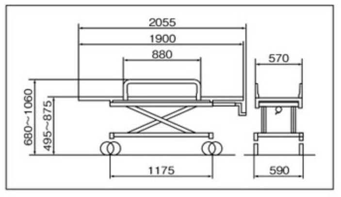 AL-SUD 軽量ストレッチャー シャワー用。四輪ダブルロックタイプ・担架固定式・シャワー用。クランクハンドル上下式で高さ調整ができベッド等への移動が楽に行えます。