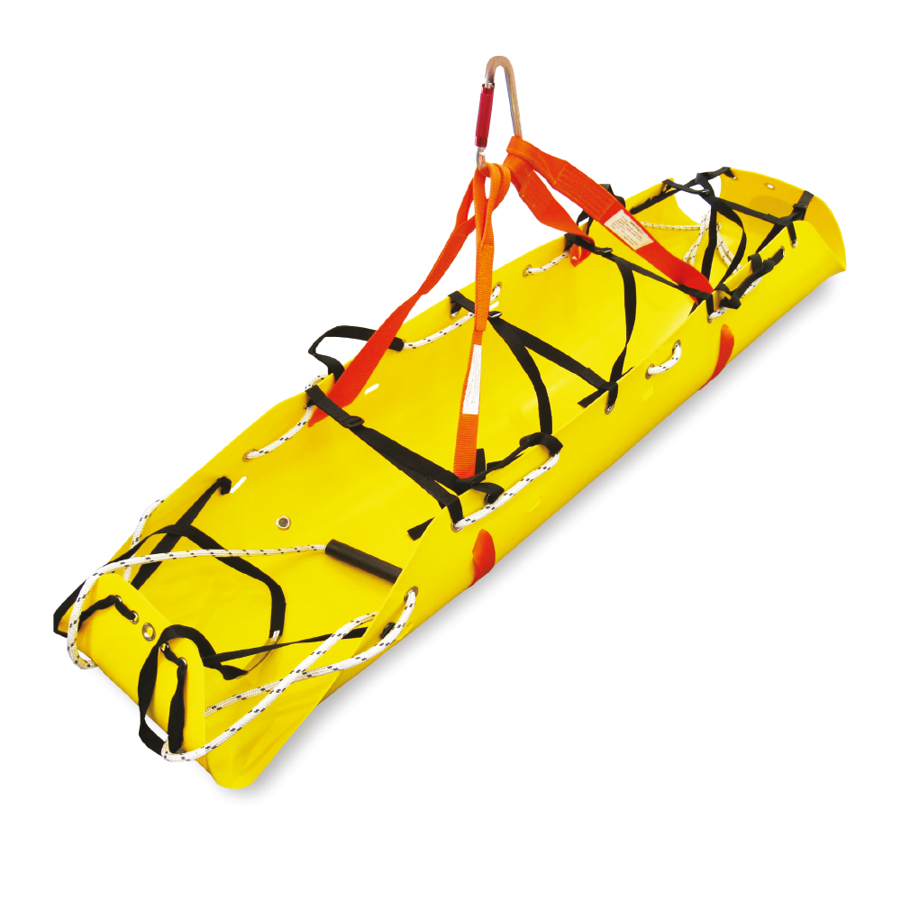 トータル　万能ストレッチャー。多方面で活躍する非常に丈夫な万能担架。水平だけでなく垂直吊り上げも可能なので特に山岳・船舶・建築現場等狭い場所で重宝します。