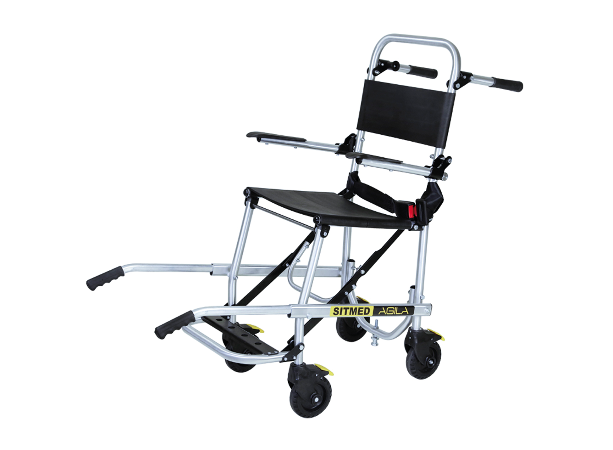 非常搬送用車いす ANS C1。階段や狭い場所でも楽に搬送できる非常用車いす。前後にハンドル付で階段も迅速に搬送。限られたスペースで大活躍。