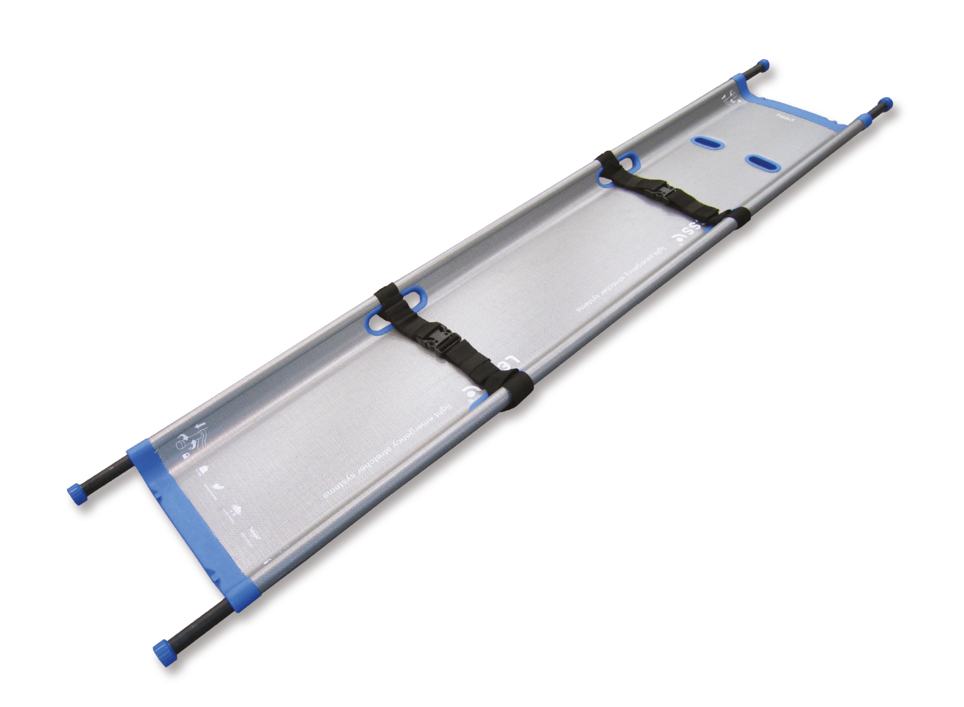 LESS 3001 次世代救急担架。低体温症を防ぐために保温性の高い素材を使用。平らな形状のため事故現場から病院に搬送後CT、MRI、手術台でそのまま使用できます。