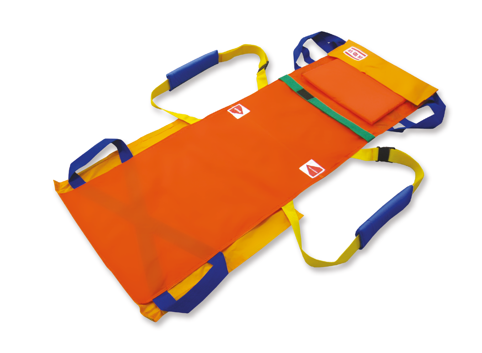 ベルカ SB-160 救護用担架。防炎・防水布使用で災害時にも安心。ベルトを肩からかけて体全体で担ぐので、楽に搬送できます。緊急時は一人でも搬送可能です。