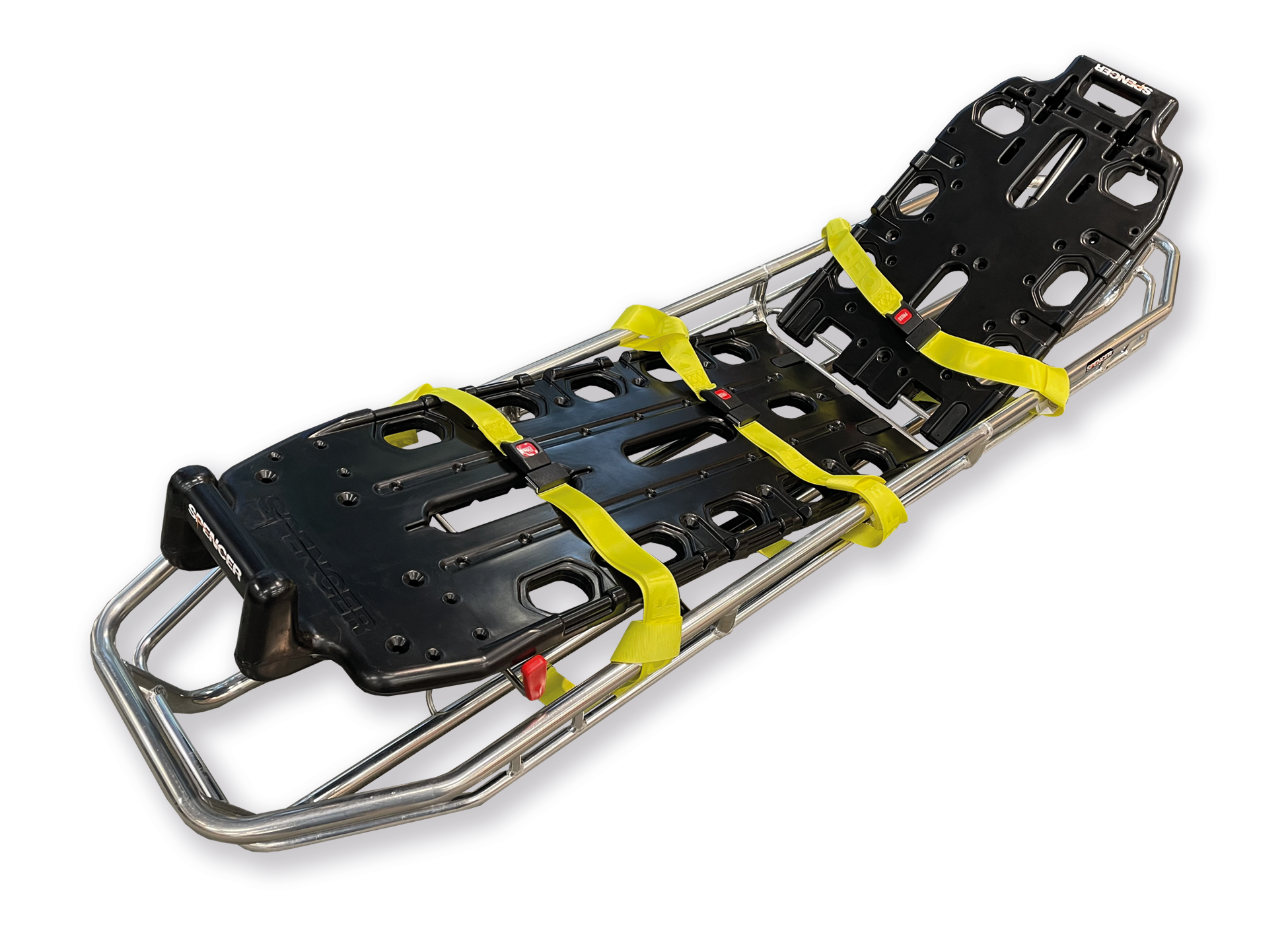 ボストンライト　アルミ製バスケットストレッチャー。スパインボードとバスケットストレッチャーが一つになった画期的な担架です。