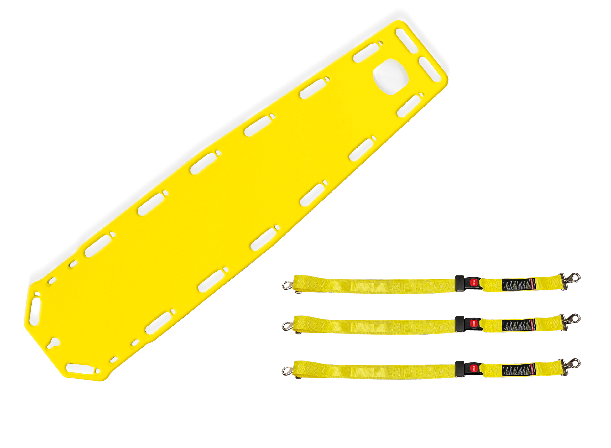 ロック 強化スパインボード。ロックは非常に丈夫なスパインボード（バックボード）でしっかりと患者を固定し搬送できるので、特に脊椎損傷が疑われる場合などに最適です。