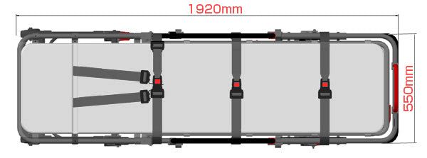 ANS M1 車両搭載用ストレッチャー。大口径タイヤで安定性抜群。高さが調節できるため処置台、ベッドなどの高さに合わせて身体の移し替えが行えます。
