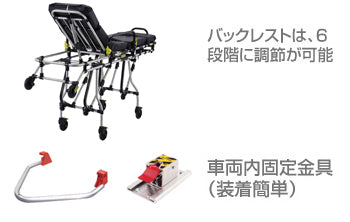 ANS M2 車両搭載用ストレッチャー。車への搬入・搬出が簡単に行えるロールインストレッチャー（前後脚独立タイプ）です。お車の床の高さに合わ