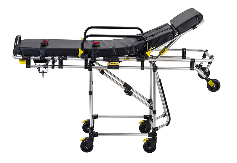 ANS M3 コンパクト車両搭載用ストレッチャー。車への搬入・搬出が簡単に行えるロールインストレッチャー。ベッド部の長さは175cmか190cmで選択可。高さは車両床の高さに合わせて製作します。