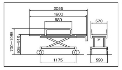 AL-UD-1 軽量ストレッチャー。四輪ダブルロックタイプ・担架固定式。クランクハンドル上下式で高さ調整ができベッド等への移動が楽に行えます。