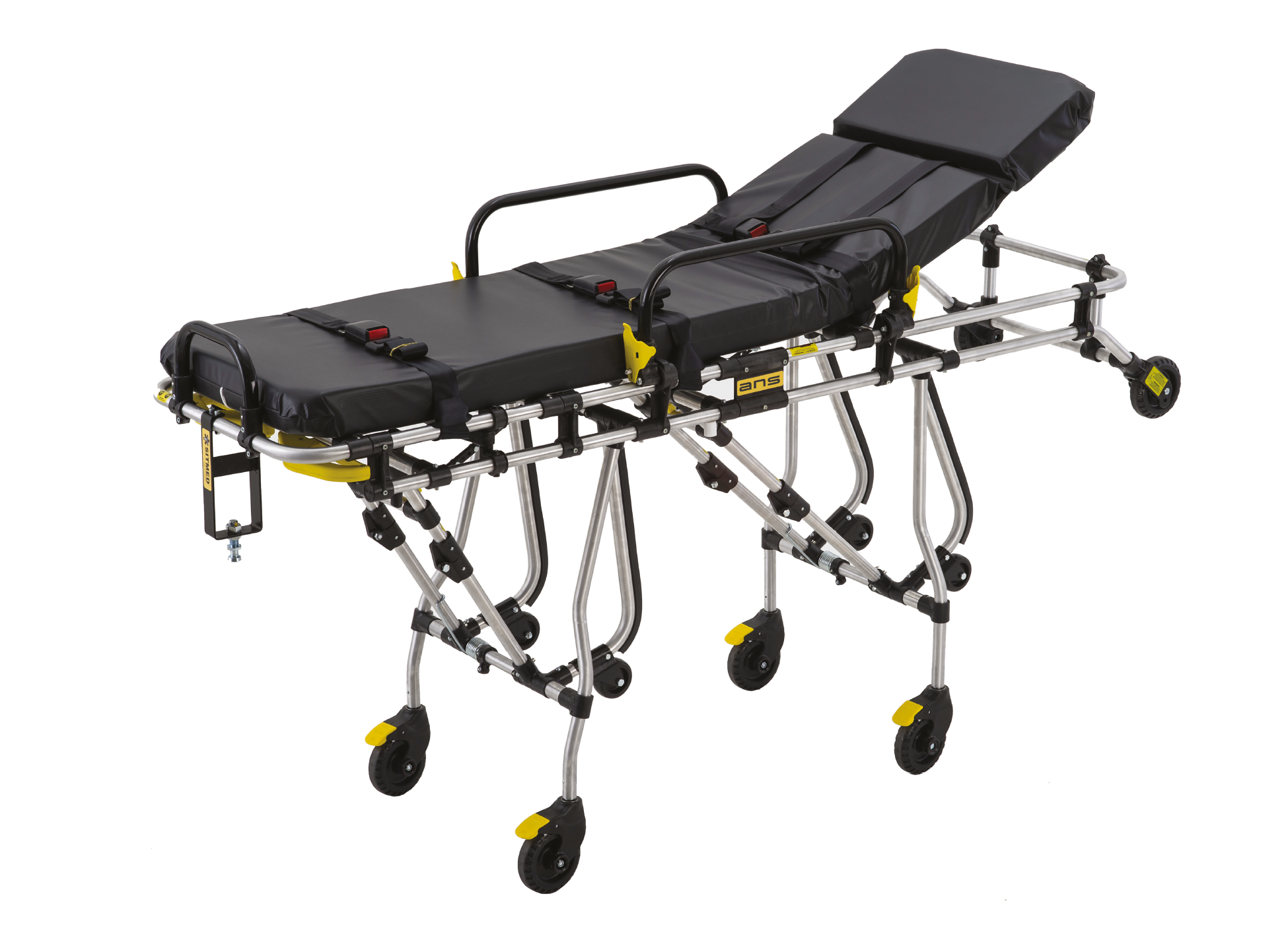 ANS M2 車両搭載用ストレッチャー。車への搬入・搬出が簡単に行えるロールインストレッチャー（前後脚独立タイプ）です。お車の床の高さに合わせて製作します。