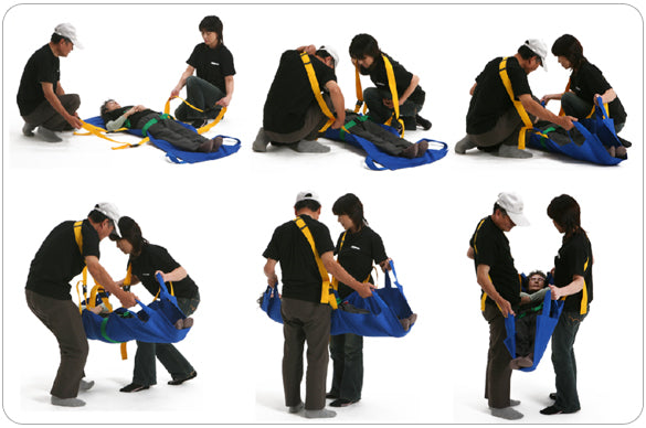 ベルカ KB-160 介護用担架。綿製でやわらかな肌触りの介護用担架。ベルトを肩からかけて体全体で担ぐので、楽に搬送できます。緊急時は一人でも搬送可能です。